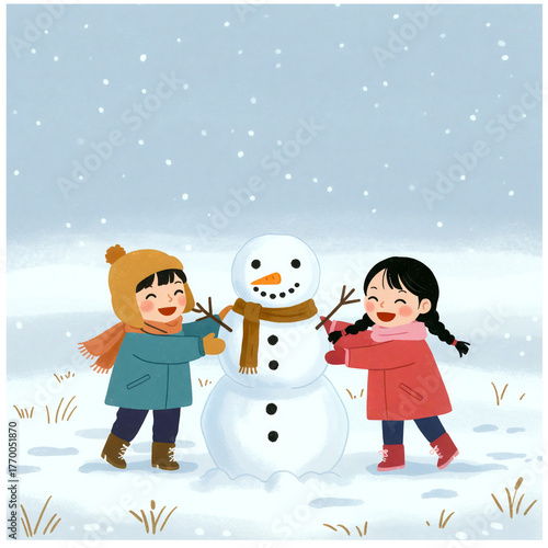 겨울 눈사람 어린이