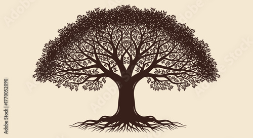 Elegant Stylized Tree with Lush Foliage and Exposed Roots Symbolizing Nature and Growth