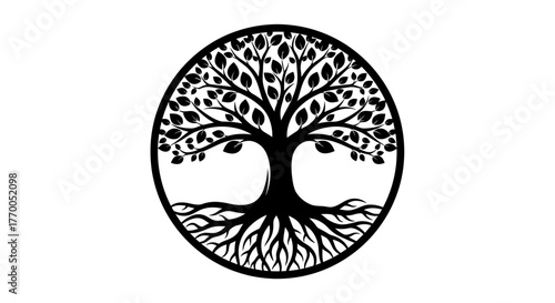 Elegant Tree of Life Silhouette in Circular Design Symbolizing Growth, Connection, and Nature's