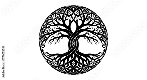 Intricate Celtic Tree of Life Symbol with Ornate Knotwork Design, Representing Harmony and Eternity