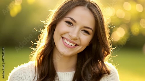 Portrait of a Smiling Young Woman in Golden Light