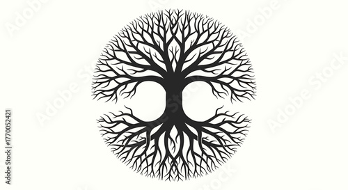 Intricate Tree of Life Design Symbolizing Growth, Connection, and Nature's Harmony in a Circular