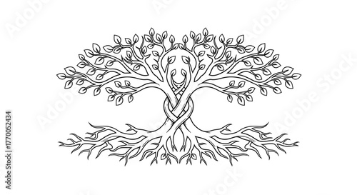 Intricate Tree of Life Symbolizing Harmony and Interconnectedness, Vector Artwork