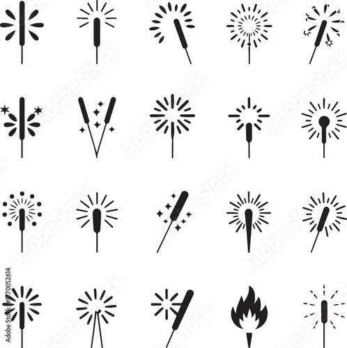 Sparkler Silhouette Vector Bundle | New Year Celebration Icons | Fire, Glow Vector