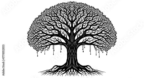 Majestic Tree of Life Symbolizing Strength, Wisdom, and Connection in Detailed Vector Art