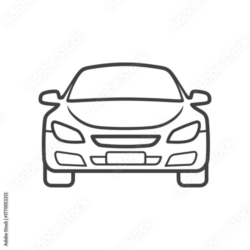 Front view of a modern car outline icon symbolizing automotive transport and travel adventures on a white background