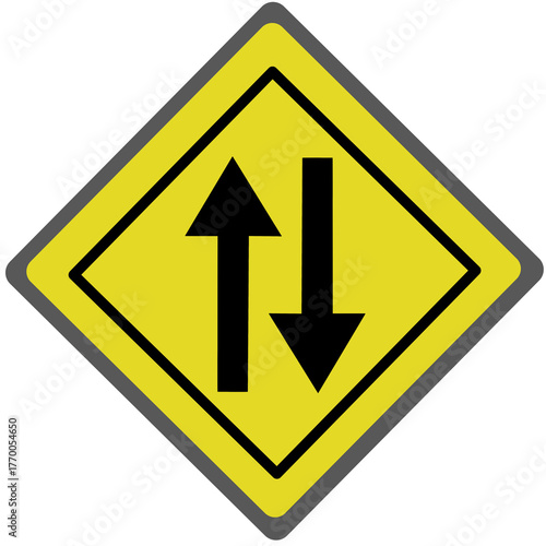 Free Download Two-way arrow traffic sign with yellow background, road sign, warning design - GFXLoad