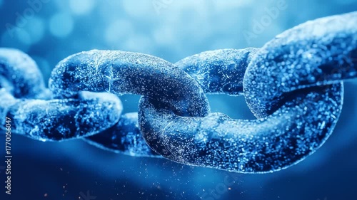 Close Up of Blue Chain Links Floating Abstractly in Water