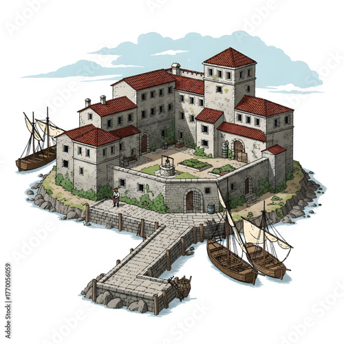 Vintage Illustration of a Lazaretto or Plague Hospital