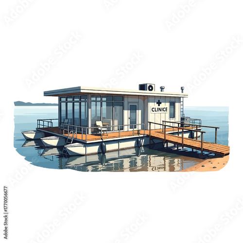 Modern Floating Health Clinic on a Lake