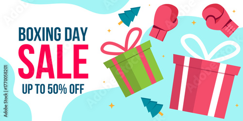 boxing day horizontal banner illustration in flat style design