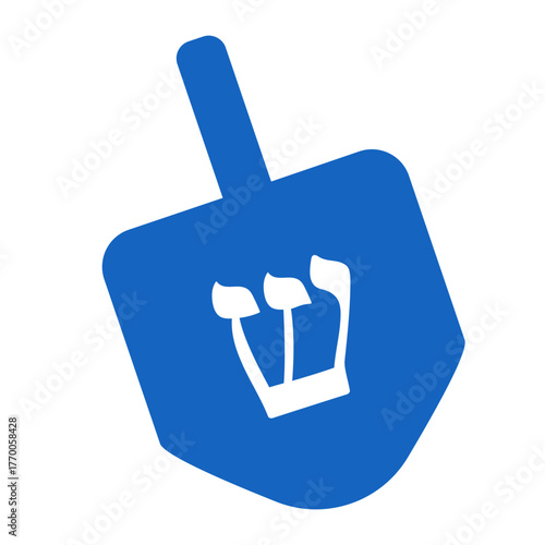 Flat vector illustration of a traditional dreidel with Hebrew letter. Simple hand drawn design for Hanukkah.