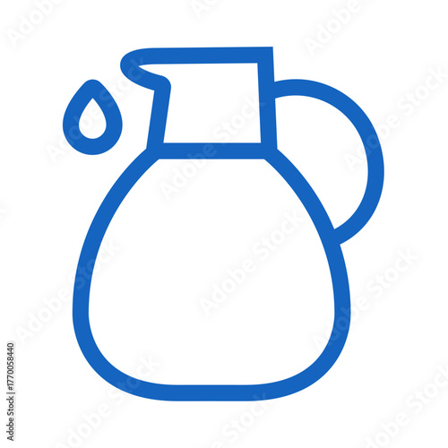 Outline vector illustration of a simple oil jug for Hanukkah. Hand drawn design with a drop of oil on white background.