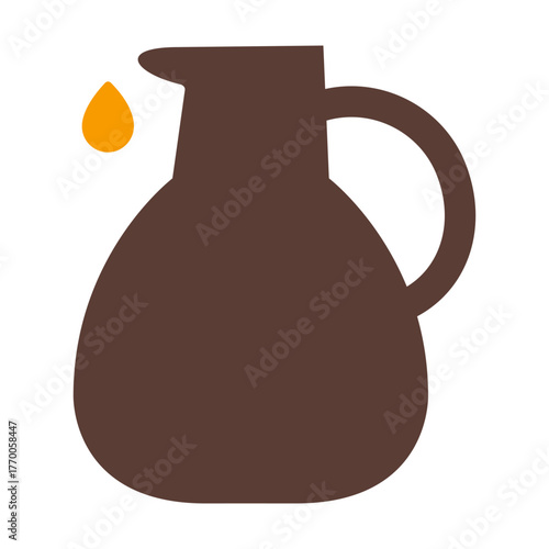 Olive Oil Jug. Flat vector illustration of a simple oil jug for Hanukkah. Hand drawn design with a drop of oil.