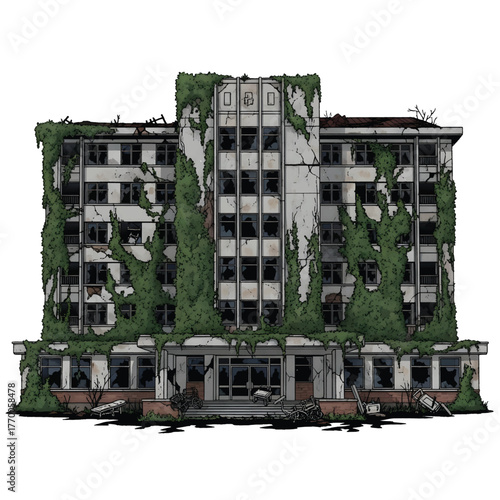 Derelict and Abandoned Hospital Building Vector