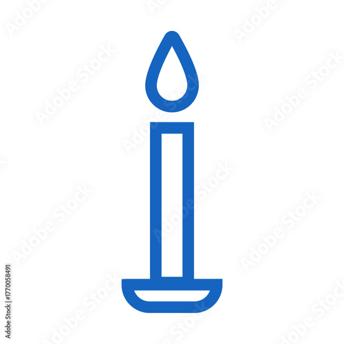 Shamash Candle. Outline vector illustration of a single Hanukkah candle with flame. Simple hand drawn design for Jewish holiday.