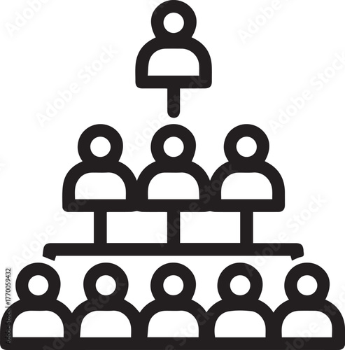 Dynamic hierarchical structure demonstrating team leadership, company organization, and business management success with a clear chain of command