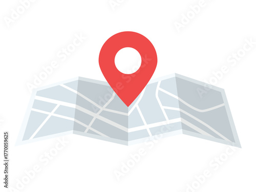 Folded paper map, location, gps pin navigation icon