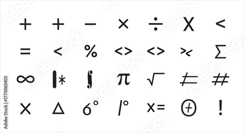 A comprehensive icon set of fundamental mathematics and algebra symbols for web design, education, and scientific notation