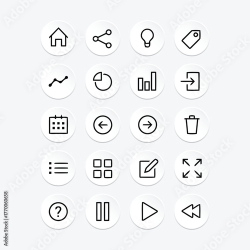 collection of icon sets from ,Home, Share, Lamp, Discount, Arrow, Music, Date, Rubbish, Tred