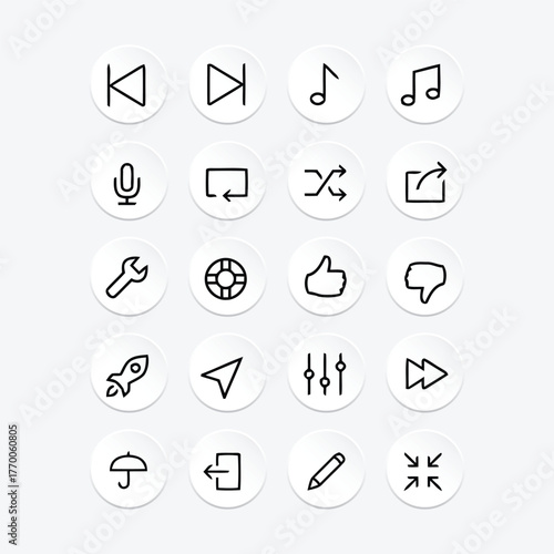 collection of icon sets from, Music, Mix, Like, Key, Arrow, Rocet, Mixer