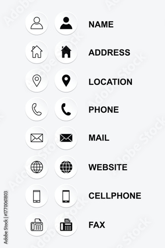  Icons Collection, Name, Address, location, Phone, Mail, Website, Cellphone, Fax