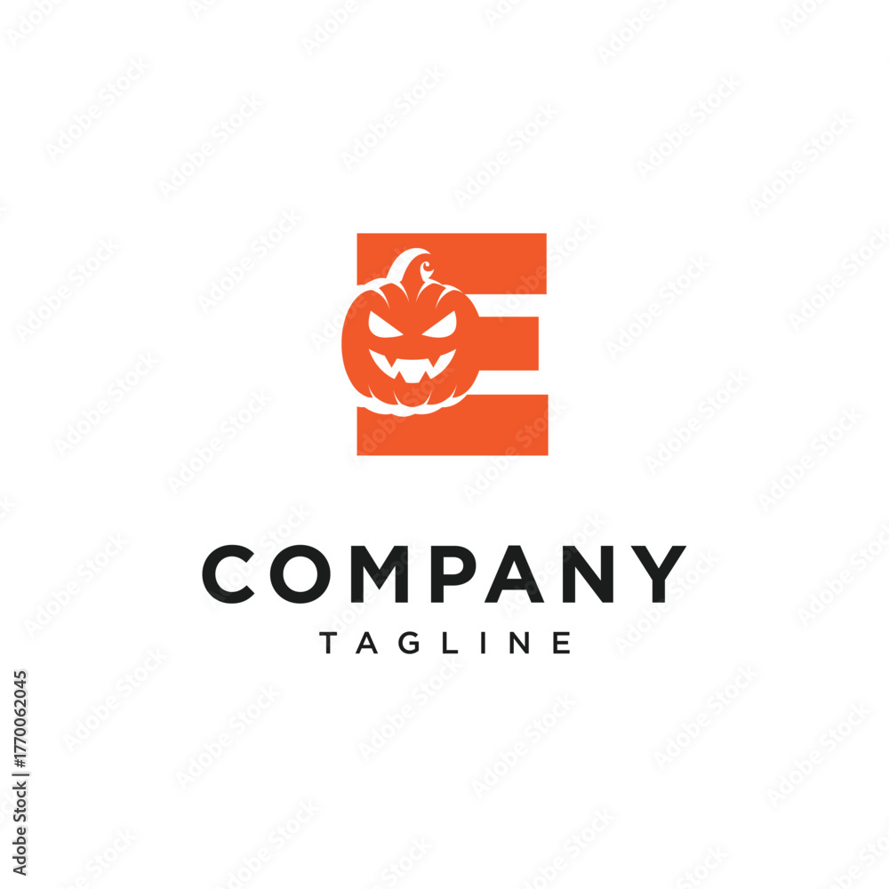 Obraz premium Letter E Pumpkin Halloween Logo Icon Vector