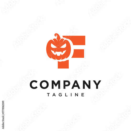 Letter F Pumpkin Halloween Logo Icon Vector
