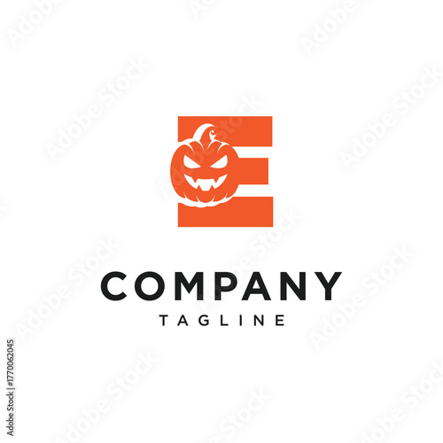 Letter E Pumpkin Halloween Logo Icon Vector