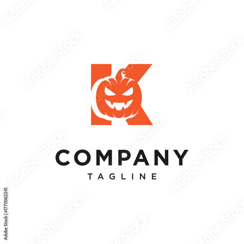 Letter K Pumpkin Halloween Logo Icon Vector