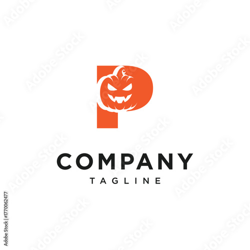 Letter P Pumpkin Halloween Logo Icon Vector