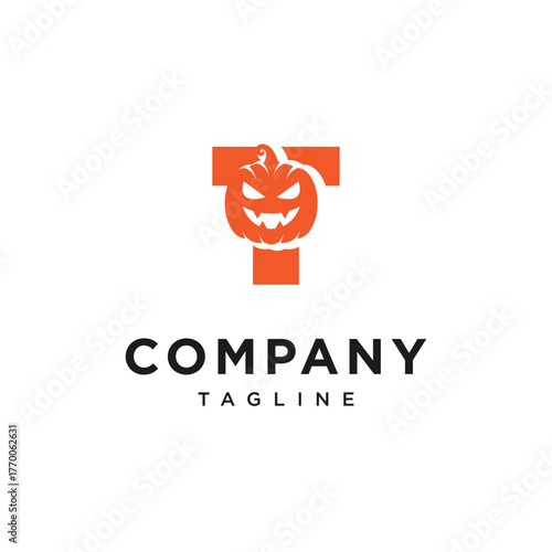 Letter T Pumpkin Halloween Logo Icon Vector