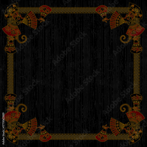 elegant black batik fan motif design hijab square