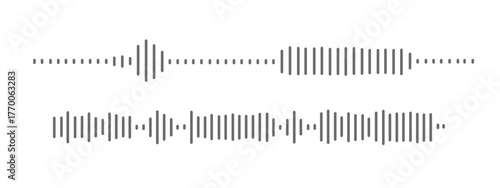 A set of vector audio sound wave icons, illustrating wave forms, voice signals, or digital equalizer patterns in a simple black and white line style.	