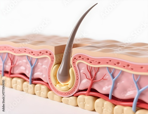 3D Scientific Hair Follicle Cross Section – Medical Dermatology Illustration