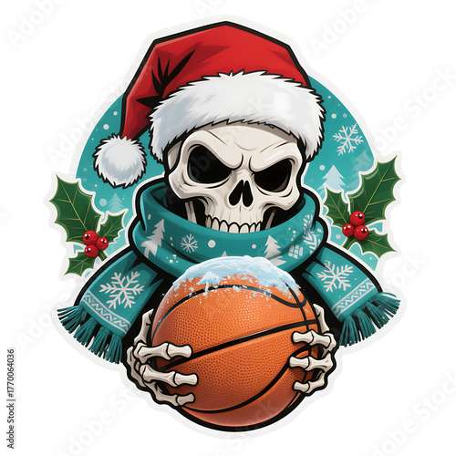 Santa Skull Hoops: Christmas Basketball Illustration