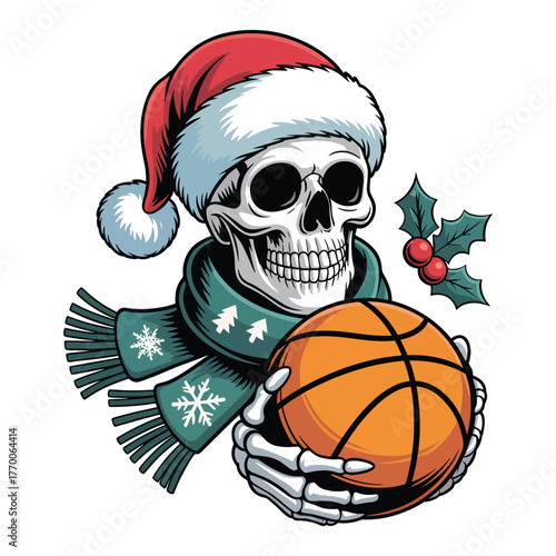 Santa Skull Hoops: Christmas Basketball Illustration