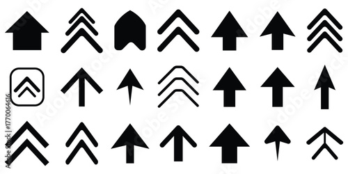Set swipe up arrows icons. Different black arrows sign upwards. Scroll or swipe up. Graphic vector elements for web, applications, infographic, social media. Collection of swipe up icons arrows