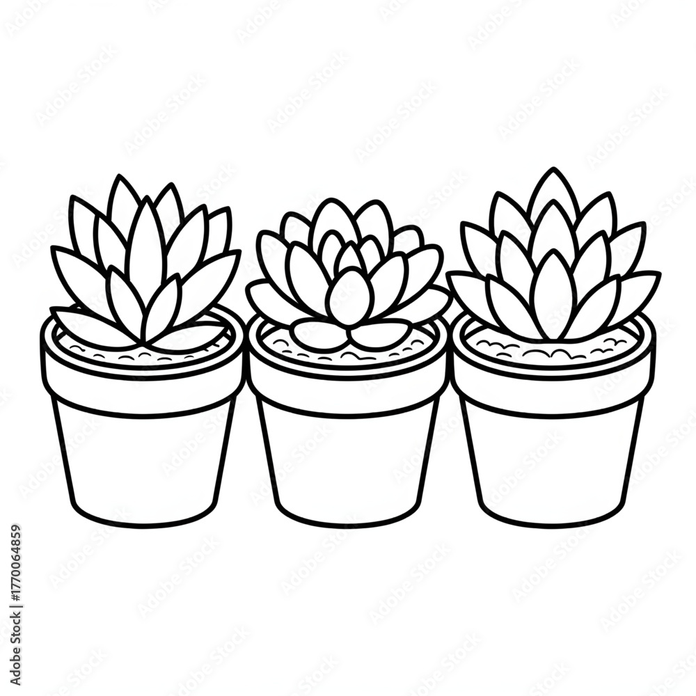 Fototapeta premium cactus in pot and plant illustration of a coloring page 