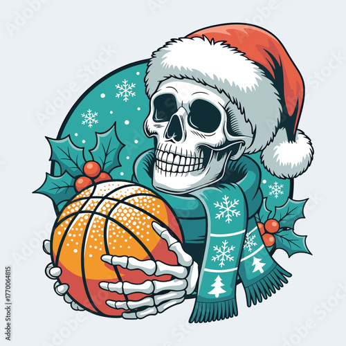 Santa Skull Hoops: Christmas Basketball Illustration