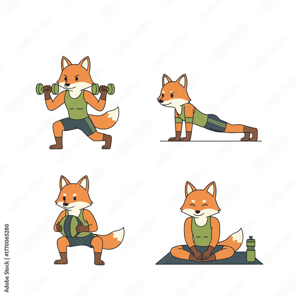 Fototapeta premium Fox Fitness An Icon Set of an Animal Exercising and Training