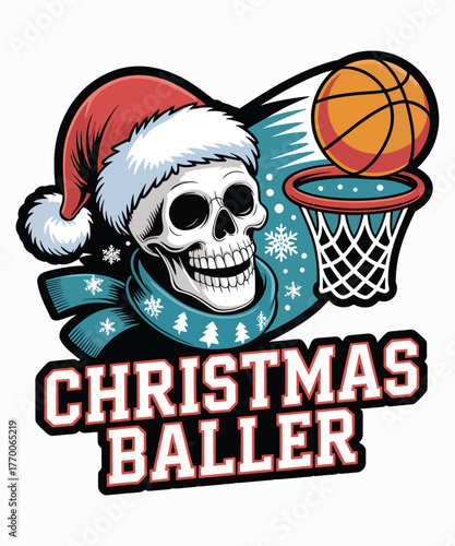 Dunking Through the Snow: Santa Skull Basketball Christmas Art