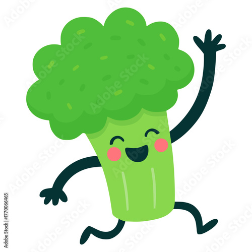 cute green broccoli vegetable cartoon character flat color vector illustration template design