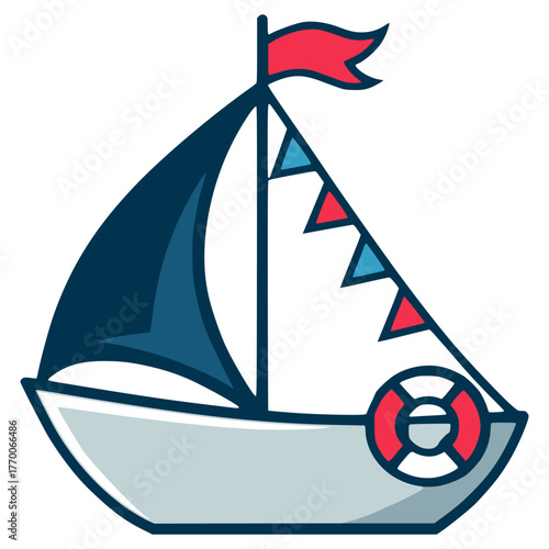 sea sail boat transportation flat color vector illustration template design