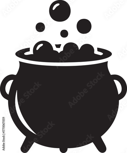 Halloween Cauldron Silhouettes Sharp Minimalist Bubbling Rounded Edges Design