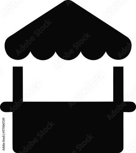 Simple Black and White Market Stall Vector Illustration Graphic Icon