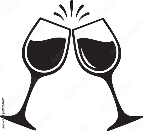 St Valentines Day Wine Glass Silhouettes Two Goblets Toasting Romance Design