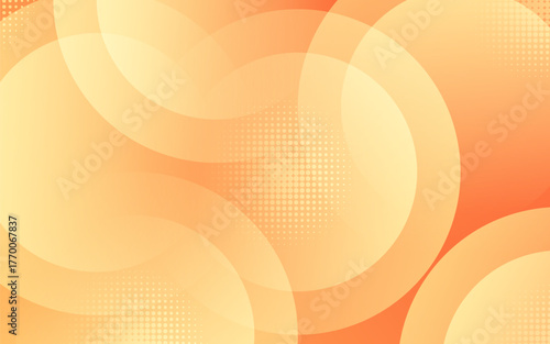 Vibrant abstract background with overlapping circular shapes in a warm orange gradient, featuring a modern geometric halftone texture