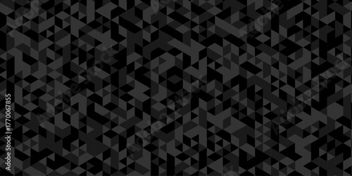 Vector low polygon cubic black gray black design. abstract poly triangle texture geometric pattern composed of triangular. geometric wall tile and metal cube background triangle wallpaper design.	