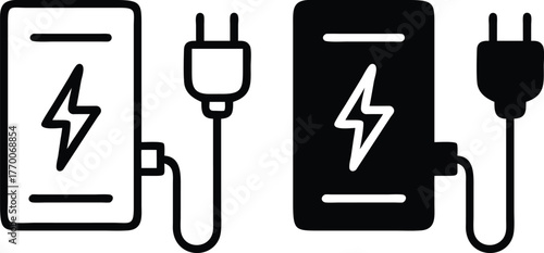 Power Charging Icon – Energy Plug and Battery Symbol or Vector Silhouette..eps